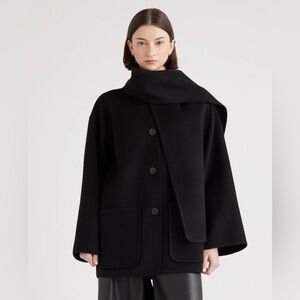 Quince Double-Faced‎ Merino Wool Scarf Coat Color Black Size Small